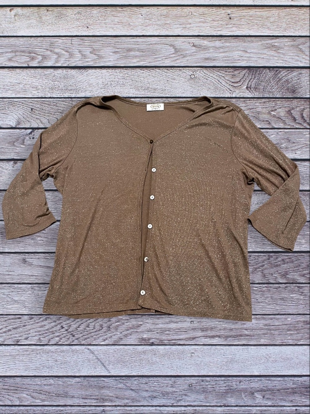 Talbots Woman Brown Gold Metallic Button-Front Top xl